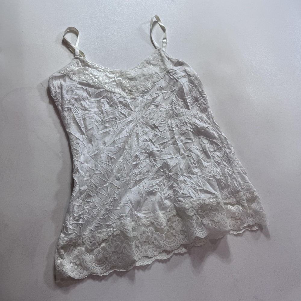 Y2K Dressbarn Cami Womens Large White Lace Trim Tank Adjustable Straps Lingerie